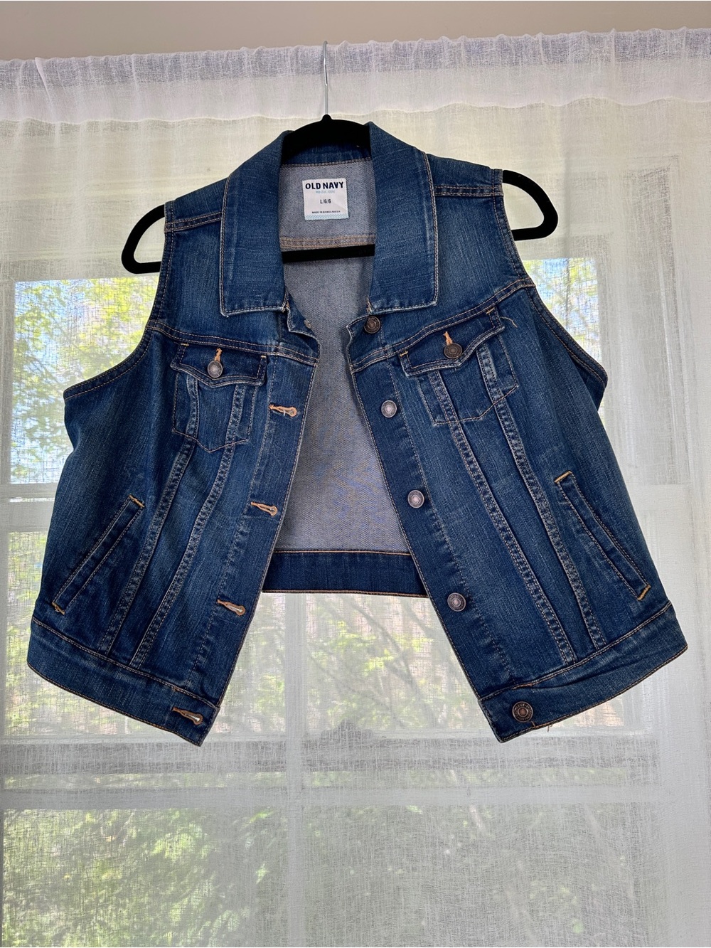 Old Navy Blue Denim Vest with Contrast Stitching